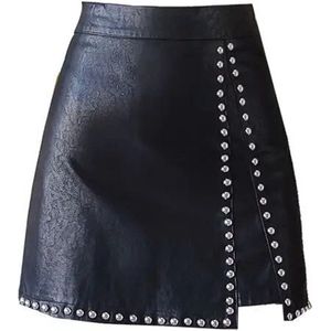 Zwarte hoge taille gespleten rok - Leer - Sexy rok - Erotisch getint - Modieus - Verleidelijke dameskleding - Leder