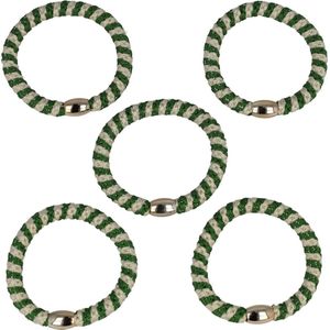 Haarsoires Haarelastieken basic - Hair Tie streep patroon - Groen creme – Set van 6 - Eenvoudige Haar Elastieken voor Dagelijks Gebruik