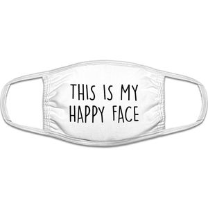 Happy face grappig mondkapje | gezichtsmasker | bescherming | bedrukt | logo | Wit mondmasker van katoen, uitwasbaar & herbruikbaar. Geschikt voor OV