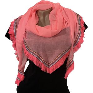 Lange Dunne Driehoekige Sjaal - Neon Zalmroze - 180 x 75 cm (0356)