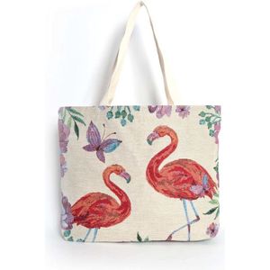 Stoffen Canvas Shopper - Flamingo design - Vakantie tas