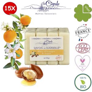 Marseille zeep 60x100g | Glycerine Argan olie en Sinaasappel bloesem zeep | La Cigale