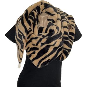 Driehoekige Sjaal - Teddy - Dikke Kwaliteit - Zebraprint - Camel - 170 x 70 cm