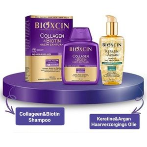 Bioxsine (Bioxcin) - Collageen & Biotine Volume Shampoo 300 ml (Tegen haaruitval) + Bio Keratin Deep Care Oil 50ml. Bioxcin - Bioxsine - Herbal - Bio - haarserum - Arganolie - biokeratin olie - Herbal olie - haarolie - Haarverzorging
