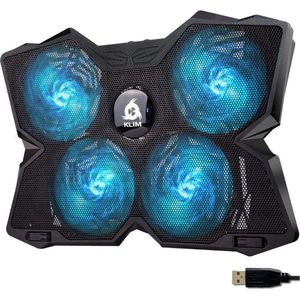 Laptop Cooler - Laptop Stand - Zwart met Blauw - 12-17 Inch
