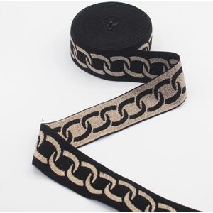3 Meter LUREX ELASTIEK, Breedte 40MM, Kleur ZWART+GOUD 05