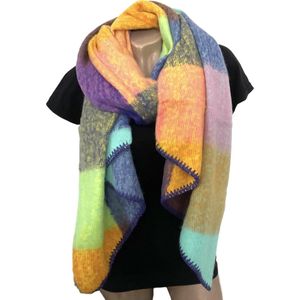 Sjaal - Dikke Kwaliteit - Geblokt - Paars/Geel - 220 x 50 cm (969631#)