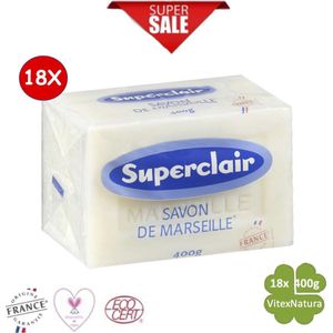 Superclair echte ruwe Marseille zeep | wit 18 x 400G | ongeparfumeerd, hypoallergeen, biologisch afbreekbaar