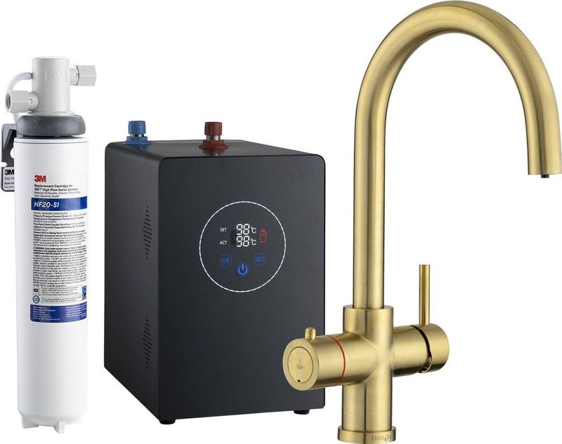 3in1 Multi-Tap Filtrete kokend water kraan incl. boiler&3M waterfilter- C-uitloop Goud