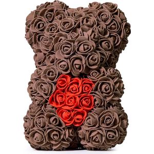 Luxe Rozenbeer - Chocolade Bruin - 25 CM - Rose Bear - Rose Teddy - Valentijn - Moederdag - Rozen Teddy Beer