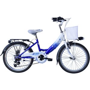 Kinderfiets met 6 versnellingen - 20 inch - Dames/meisje - framemaat 30cm - Wit/blauw