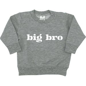 Sweater/trui - big bro - Grijs met wit - Maat 92 - Zwangerschap aankondiging - Big Brother - Ik Word Grote Broer - Geboorte - Baby - In verwachting