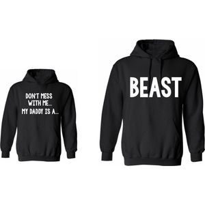 Hoodie heren-zwart-voor vader-vaderdag cadeau-Beast-Don't mess with me...my daddy is a...-Maat S