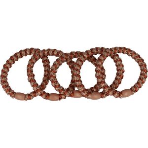 Haarsoires Haarelastieken basic - Hair Tie streep patroon - Bruin champagne – Set van 5 - Eenvoudige Haar Elastieken voor Dagelijks Gebruik