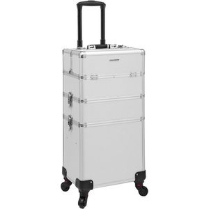 Professionele Cosmetica Koffer - 3-in-1 make-upkoffer - Make-up Koffer met 6 x sleutels - Make-up Trolley grote trolley voor kappers - afsluitbaar - met 360° roterende universele wielen - Zilver