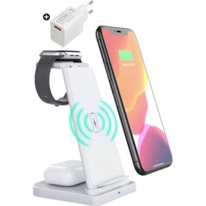 3-in-1 Draadloze Apple Oplader - Oplaadstation Apple - Apple Dockingstations - Inclusief Snellaadstekker - Wit - Qi Lader