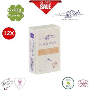 La Cigale Bain Brut Marseille zeep | 12 x 200G | zonder parfum, hypoallergeen, biologisch afbreekbaar