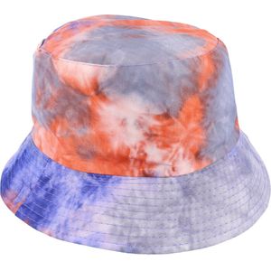 Bucket Hat Omkeerbaar Tie Dye Blauw Oranje Festival Hoedje Beide Zijden Te Dragen Donker Blauw Tie-Dye Batik