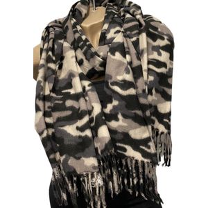 Sjaal herfst/winter met legerprint zwart/grijs