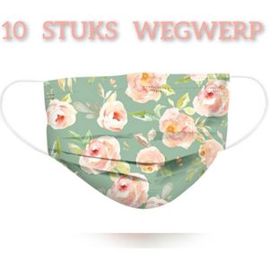 Bloemen wegwerp mondmaskers - Zacht groen - per 10 stuks