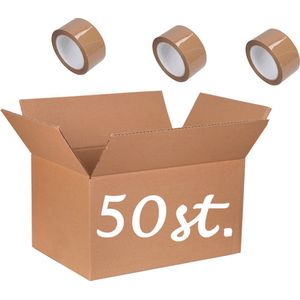 VERHUISDOZEN 50 STUKS Karton 600 x 250 x 250 mm + ROL PLAKBAND - Kartonnen Verzenddoos Bruin Doos 60 x 25 x 25 cm – opbergdoos