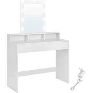 Taylor kaptafel - make up tafel - Backstage Vanity - met spiegel - met instelbare helderheid - LED-verlichting - wit - 40 x 100 x 145 cm