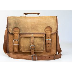 Messengertas “Granada” – Aktetas Satchel Bruin Echte Leder - Laptoptas 16’’ Businesstas (MODEL085)