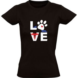 Love Dames T-shirt | dokter | arts | kat | dierenarts | poes | hond | huisdier | poot | dierendag | dier | liefhebber | Zwart