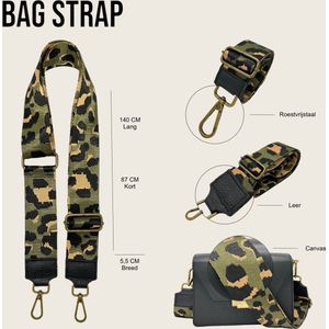 Bag strap- Bagsstrap - Dames Tas - Schouderband - Tassenriem - Verstelbaar - Tassenhengsel - Tassen Band - 140 cm lang - 5,5 cm breed - Canvas - Roestvrijstaal - Leer - Tijgerprint Groen/ Geel