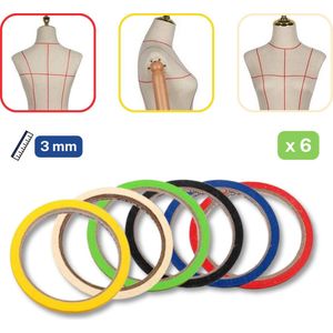 6 Dunne DRAPEERTAPE, Markeringstape voor Patronen, Paspoppen, Breedte 3MM, MULTIKLEUREN