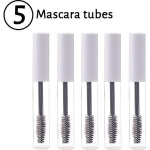 mascara tube leeg - Wit- 5 tubes - Wimperborsteltjes - wimperkam - eyelash comb - wimperlifting