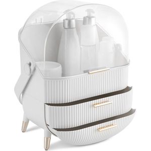 Make-up organizer met lades - Cosmetica- en make-updoos met doorzichtige deksel en 2 lades - Voor badkamer, slaapkamer of op reis - Wit