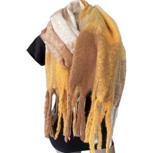 Warme Sjaal - Dikke Kwaliteit - Geblokt - Camel - 220 x 52 cm (999116#)