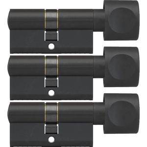 DOM Zwarte knopcilinder Plura 30/30mm - SKG 3 sterren - 3 gelijksluitende knopcilinders