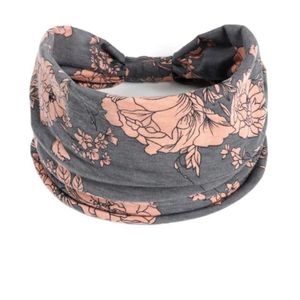 Boho Haarband, Grijs Roze, 1 Maat, bloemen Print, Brede Hoofdbanden, Vintage Knoop Elastische Tulband , voor Vrouwen, meisjes Katoenen Zachte Haarband, Haar accessoires