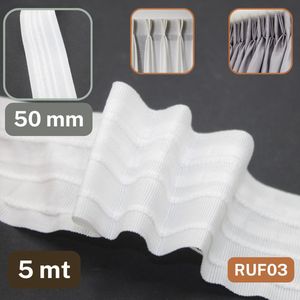5 METER Gordijnband Wit 3 Plooien/Fronsen 50mm breed - plooiband / zoomband / fronsband