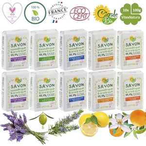 Cigale Bio 10x100g Biologische essentiële rozemarijn, citroen, sinaasappel, lavendel, olijf olie zeep. Zonder conserveermiddel - kleur