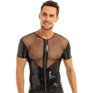 Semi-transparante Latex lakleer shirt met rits - BDSM heren kleding - Visnet look - Wetlook - Rits - Club kleding - Rollenspel - Thema