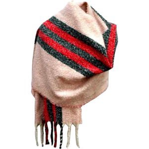 Warme Sjaal - Dikke Kwaliteit - Gestreept - Roze/Rood - 190 x 50 cm