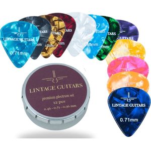 12 (PCS) Premium Plectrum Mix Celluoid - Plectrums in opberg doosje - 0.46, 0.71, 0.96 mm