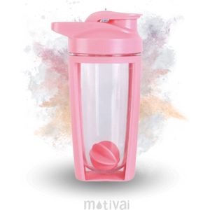 Shakebeker - Motivai® - Roze - Met shakebal - Shaker - 500ml - Motivatie Waterfles - Voor het maken van Shake's - Ook voor supplementen
