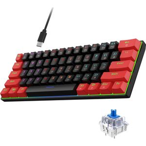 HXSJ V900 Bedrade Mechanisch Gaming Toetsenbord - QWERTY - 61 Keys - Blue Switch - Zwart rood