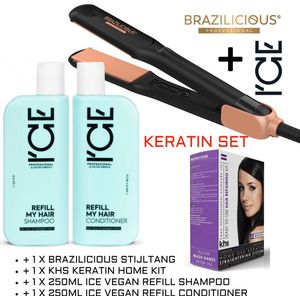 KHS KERATIN SET - Stijltang 48K Therapy 250 º + Keratin Kit + Naverzorging