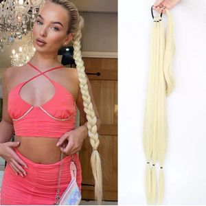 Ponytail Hair Extensions - Braided Ponytail Synthetic - Long Natural looking Braid - 613 Blond Hair Braid.