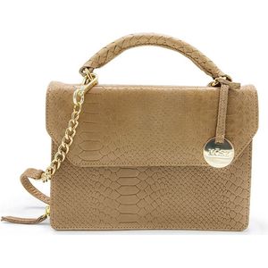 MŌSZ Kris L Leren dames handtas - taupe slangenprint
