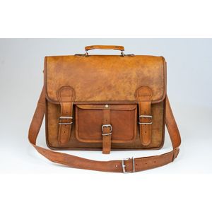Laptoptas 15,6 inch “Granada” – Bruin ECHTE LEDER Messengertas - Unisex Vintage Look Satchel Working bag 42 x 29 x 11 cm (MODEL067)