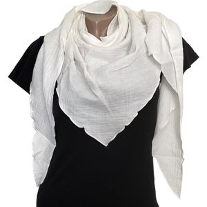 Lange Driehoekige Sjaal - Katoen - Wit - 180 x 70 cm (0446)