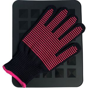 Hittebestendige Mat met Handschoen - Stijltang - Krultang - Warmtetool - Siliconen Hittemat - Hitte Handschoen - Styling Haaraccessoire - Kappers Benodigdheden - Beschermer - Antislip - 230°C - Zwart / Roze