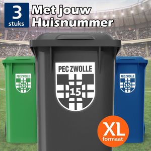 PEC Zwolle Container Stickers XL - Voordeelset 3 stuks - Huisnummer - Voetbal Sticker voor Afvalcontainer / Kliko - Klikosticker