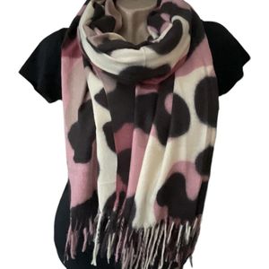 Lange Warme Dames Sjaal - Print - Roze - Taupe - 185 x 70 cm (22-175#)
